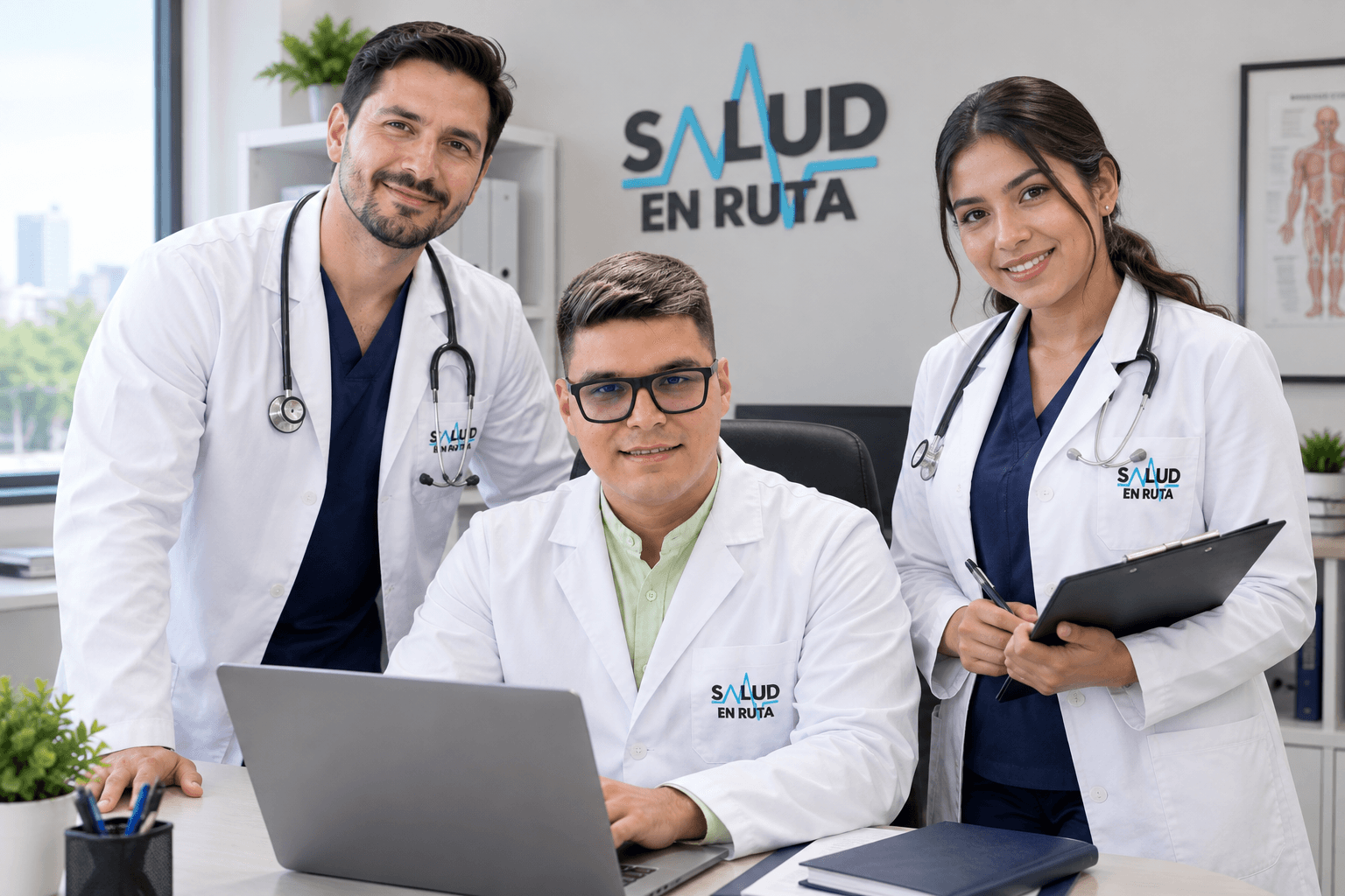 Médico de Salud en Ruta junto a uno de los coches del servicio